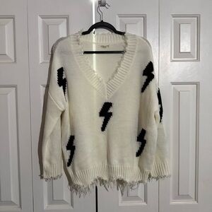 Main Strip Cream and Black Lightning V-Neck Sweater